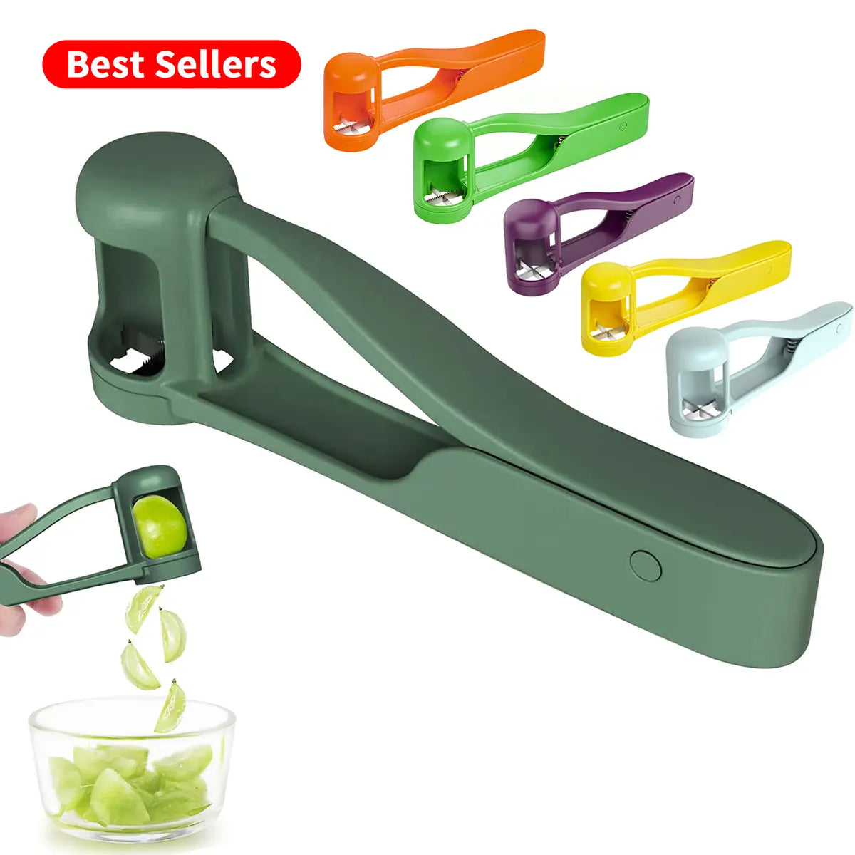 SohoChic LUVAN Stainless Steel Grape Cutter - Durable ABS Fruit Tool for Toddlers 1-3, 1-Press Quarter Slicing, Automatic Spring Return, Thumb Operation, Safe for Cherry Tomato, Kids' Snacks, Outdoor Activities, Party Platters Kitchen Supply
