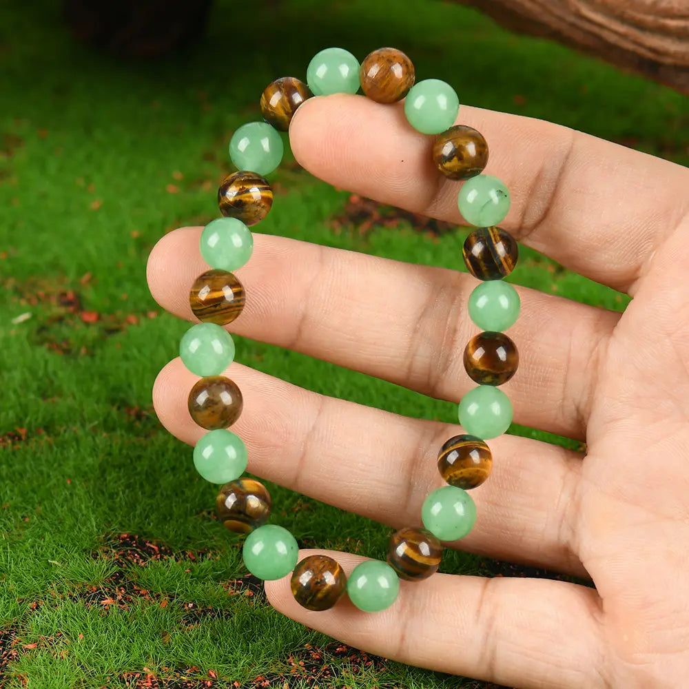 1pc Arpurraina Money Attraction Bracelet with Green Aventurine & Tiger Eye beaded jewelry protection bracelet encouragement gift fashion artificial bracelet of the day Colorblock Beaded Crystal Bracelet ,Manifestation, Wealth Amulet, Good Fortune,