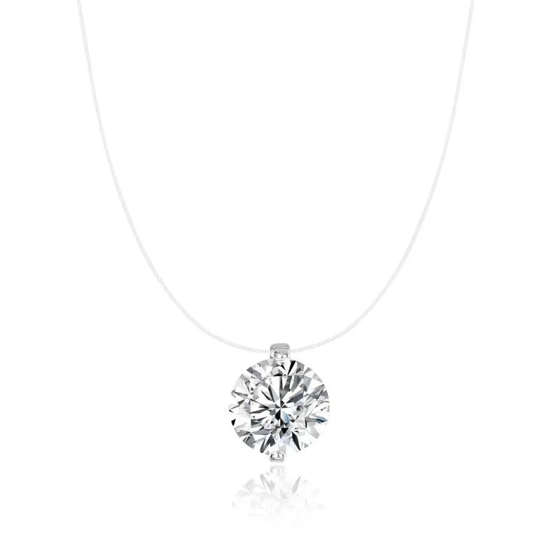 Tasiso Women's Sparkling CZ Pendant Necklace - 39cm Transparent Cord, Adjustable Minimalist Choker, Office Attire Everyday Layering Necklaces, Gifts for Women