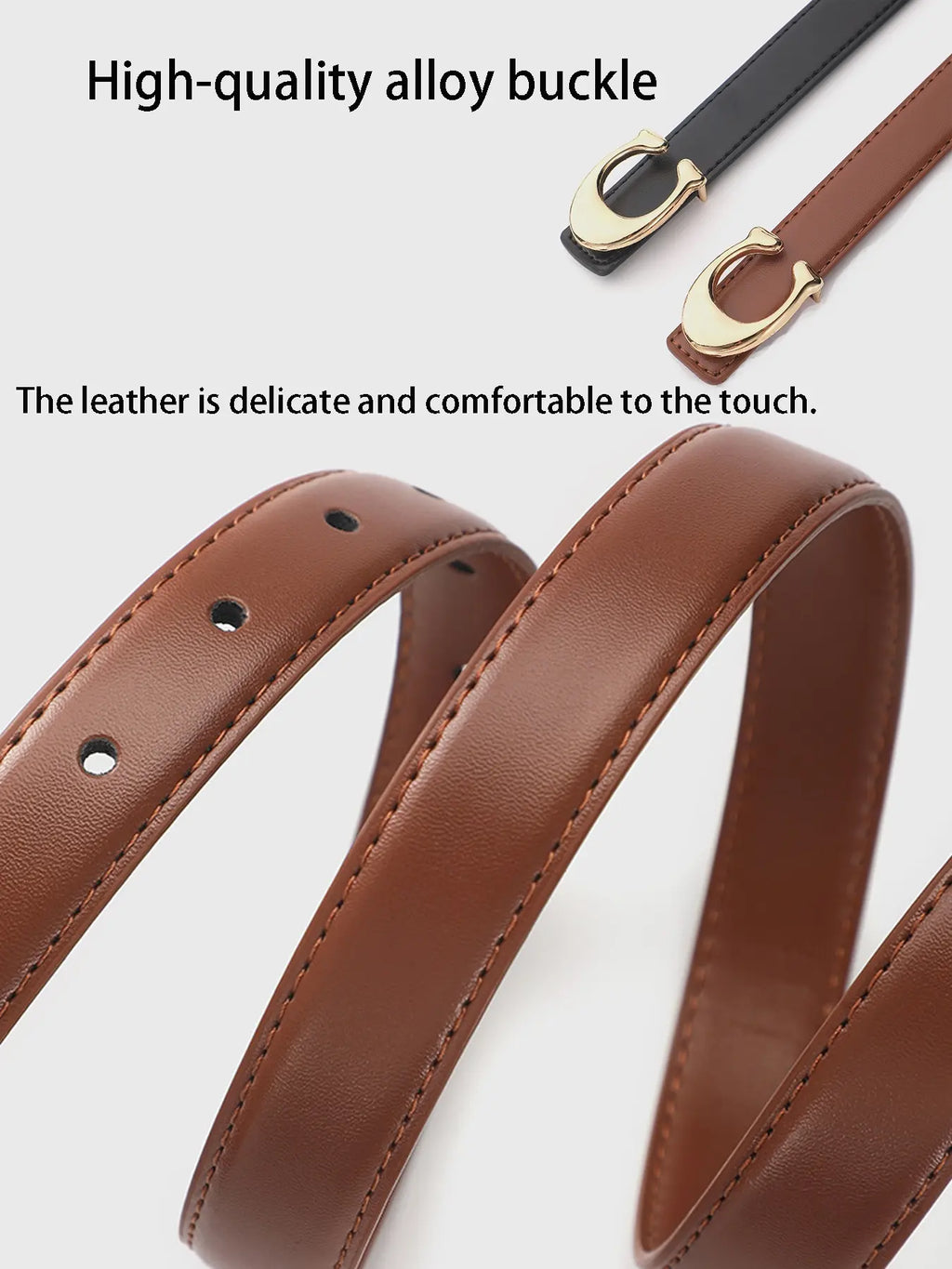2pcs Women's New Fashion Belt, C-Shaped Alloy Buckle Design, Belt With Buckle, Casual Thin Waistband, Skinny Belts, Casual Trendy Waistband, Suitable for Jeans, Suits, Dresses, Versatile Fashion Belt