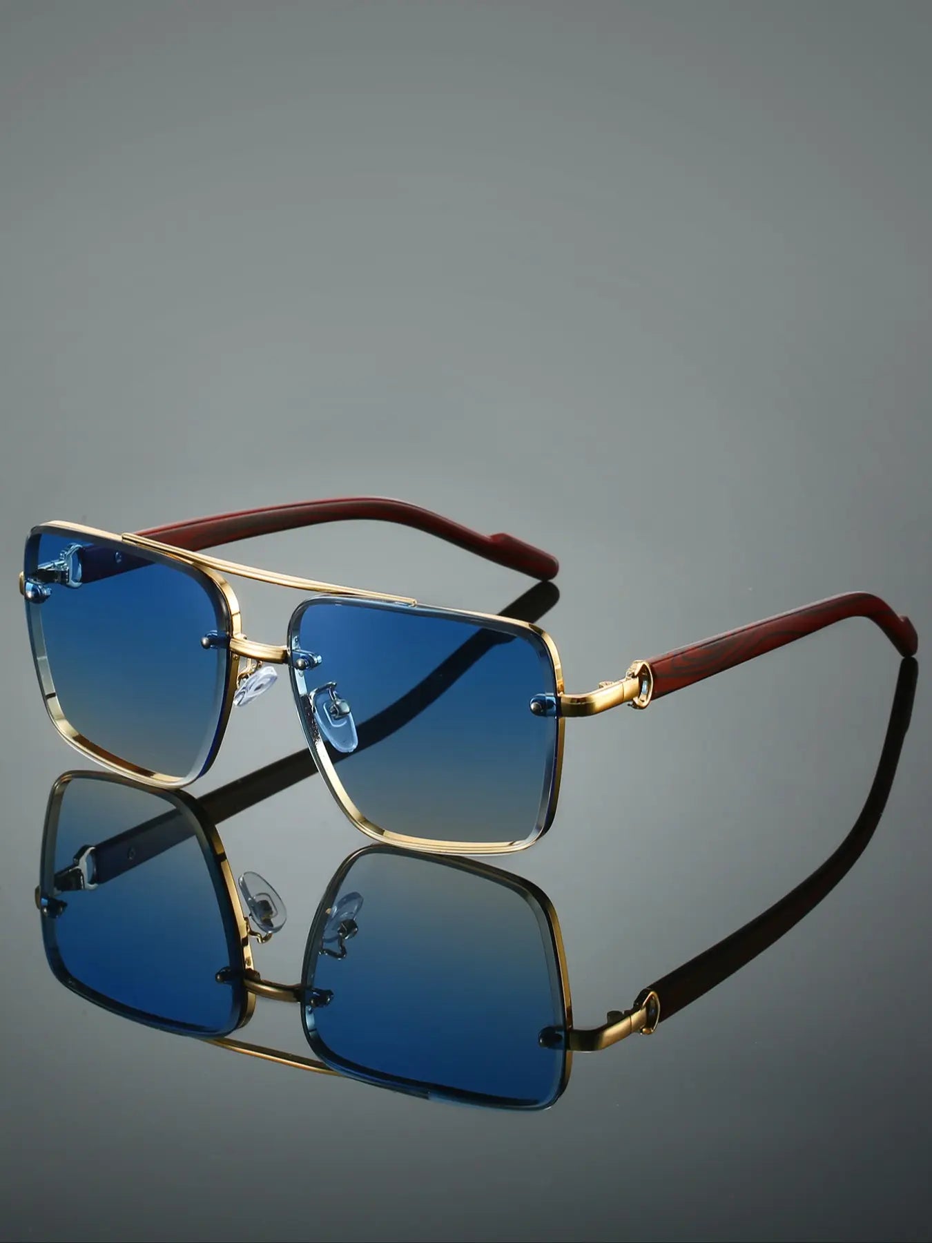 Men's New Full Frame Square Glasses, Retro Dual Bridge Design, Imitation Wood Texture Temples, Metal Frame, Classic Fashion Decorative Eyewear, Trendy Vintage Eyeglasses, Square Frames Eyeglasses, Fashionable Frames Glasses, Stylish Trendy Eyewear