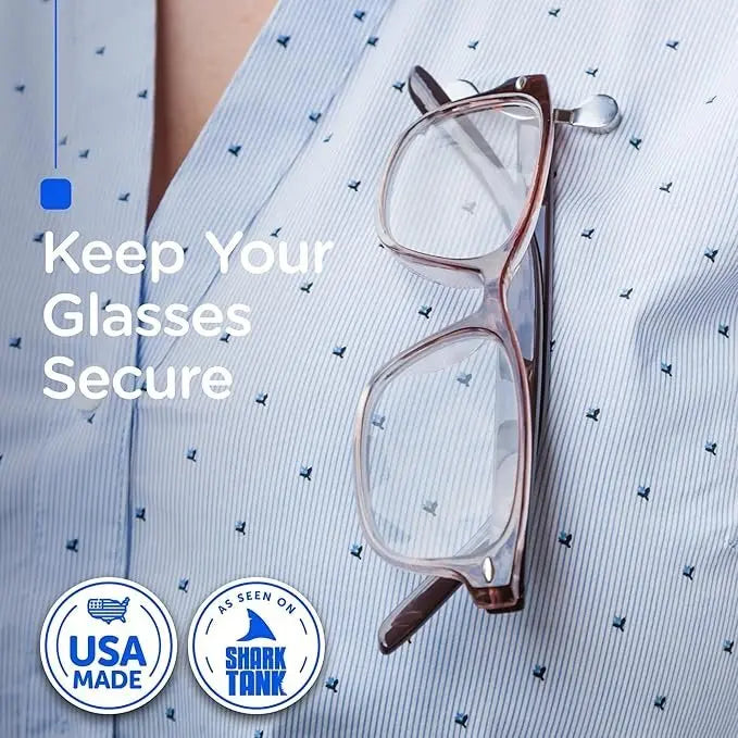 Magnetic Glasses Holder - Premium Strength Magnetic Hold - Fits All Frames - Lifetime Warranty - Made in USA - Secures and Protects Readers, Sunglasses, Blue Light Glasses, or Safety Glasses - Badge Holder Accessory