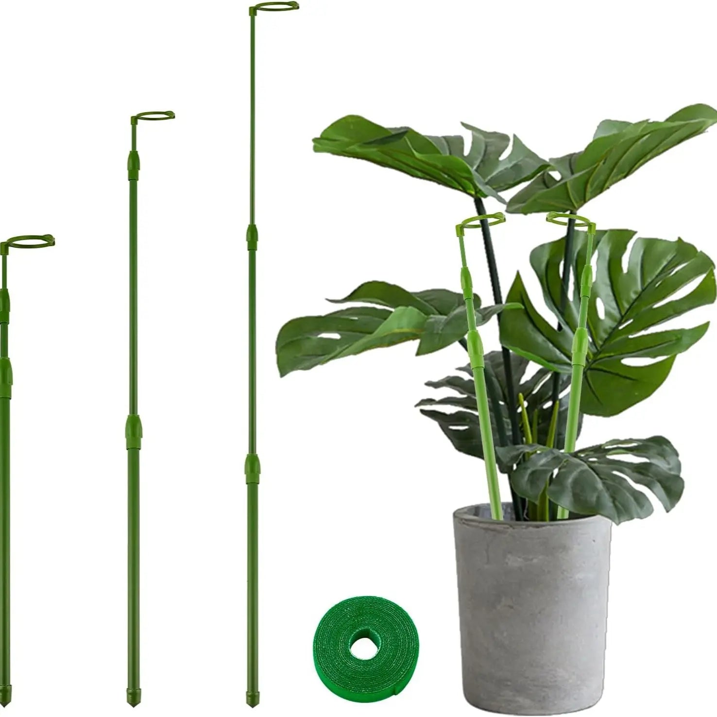 3-Pack Telescopic Plant Stakes with Clips, 16.5-42.5 Inches Adjustable Grow Plant Care & Support for Both Indoors/Outdoors, Aids Climbing Vines, Tomatoes, Orchids (Supports Growth)