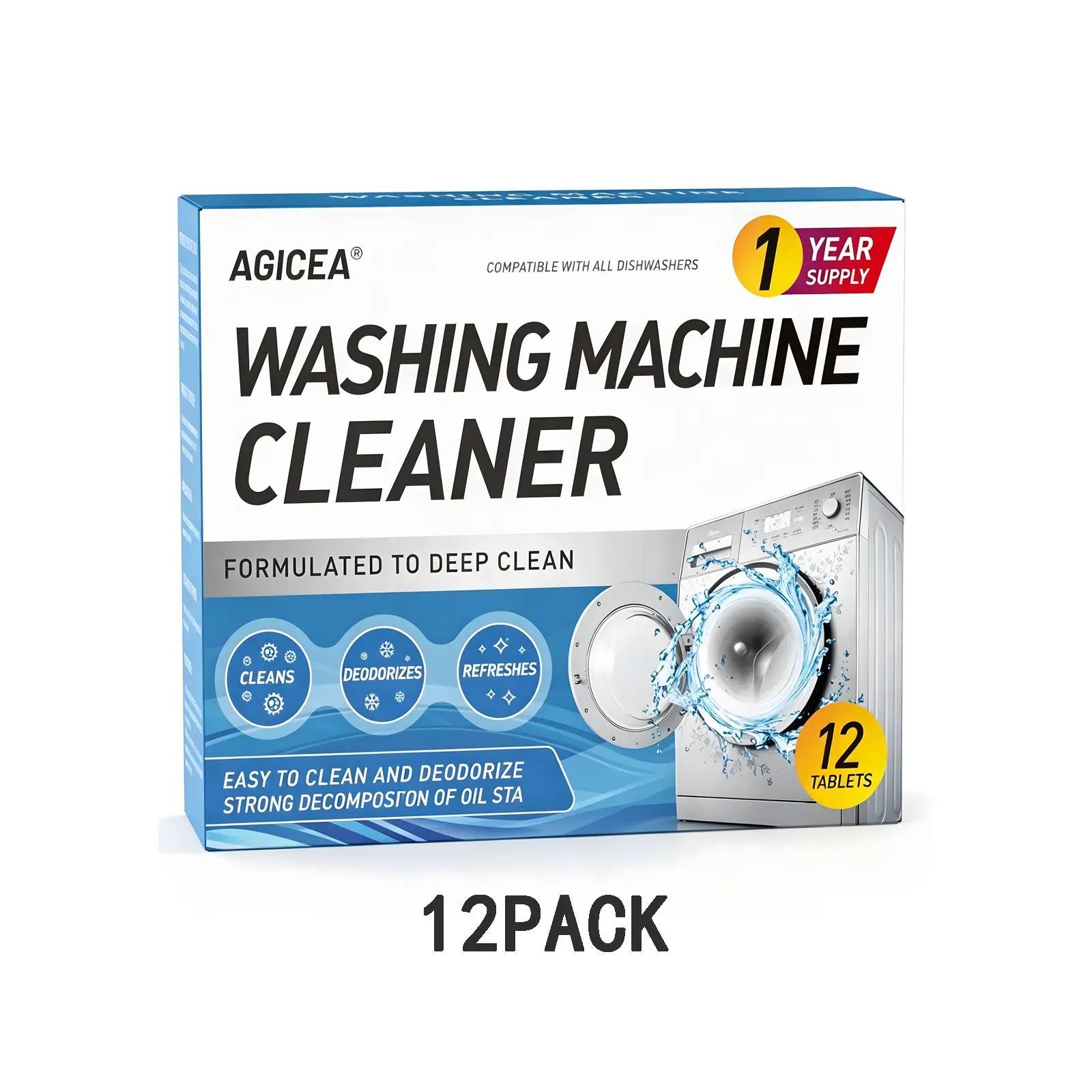 AGICEA Washing Machine Cleaner Descaler 12 Pack - Deep Cleaning Tablets For HE Front Loader & Top Load Washer, Septic Safe Eco-Friendly Deodorizer, Clean Inside Drum And Laundry Tub Seal - 12 Month Supply Multifunction Strong Deodorization, Summervibes
