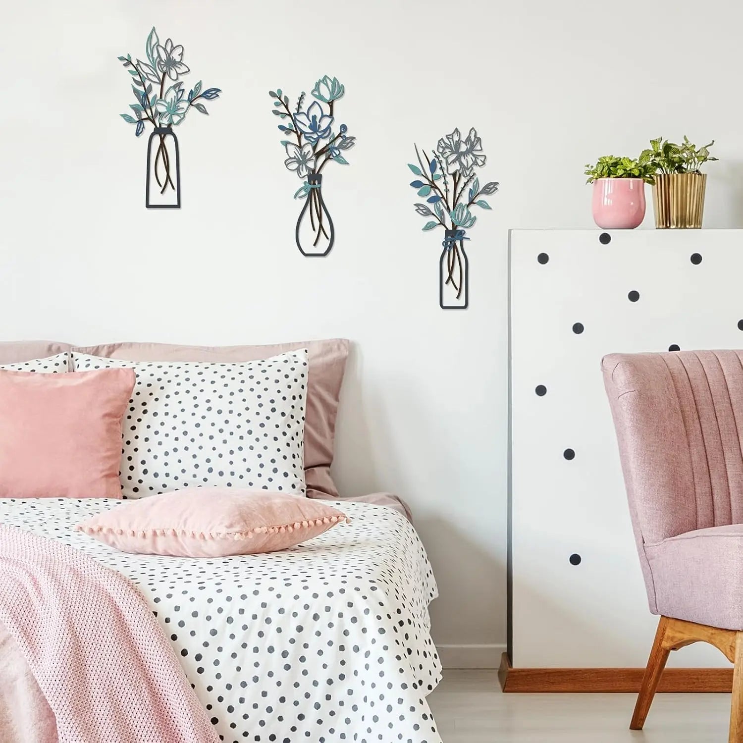 3 Pcs Multicolored Metal Flowers Wall Art - 13.8x6 in Artistic Decoration, Aesthetic Home Decor Bathroom Decor Set for Farmhouse Front Porch Housewarming Gifts
