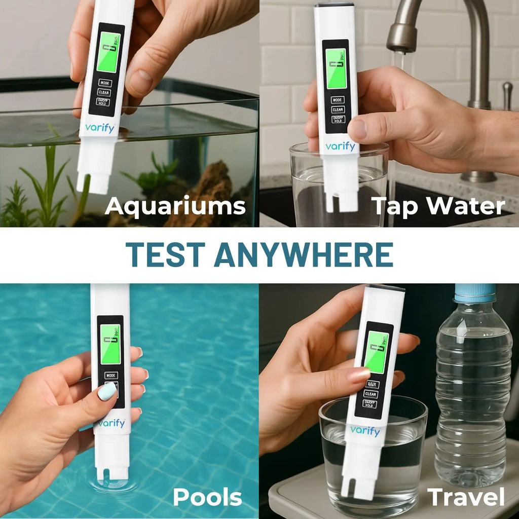 VARIFY 4-in-1 Digital Water Quality Tester - Accurate 0-9990 PPM, EC & Temp Readings, Compact, Battery-Powered, Portable for Home, Office, RO Systems, Swimming Pools (Halloween Sales)