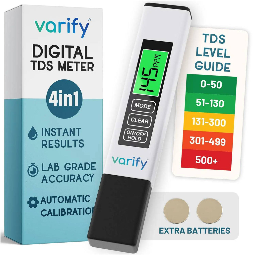 VARIFY 4-in-1 Digital Water Quality Tester - Accurate 0-9990 PPM, EC & Temp Readings, Compact, Battery-Powered, Portable for Home, Office, RO Systems, Swimming Pools (Halloween Sales)