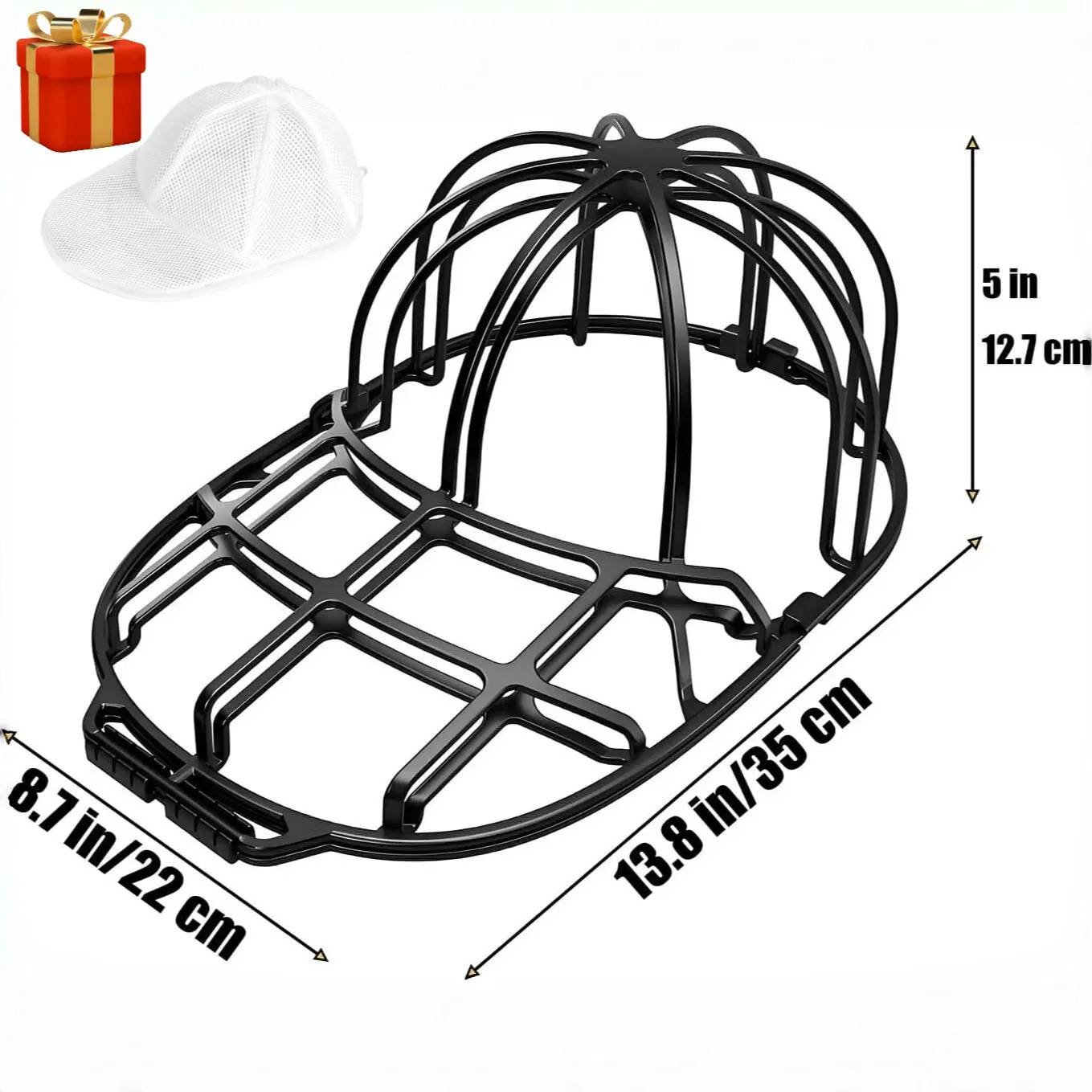 【Easy Assembly Required】PP Hat Washer Cage with Adjustable Shaper, 1 Pack (Free Gift-White Zipper Mesh Bag), Laundry Accessory for Adult Caps, Washer/Dishwasher Protection & Organizer, Home Supplies Christmas Gift Option Father's Day Gift, Back to Schoo