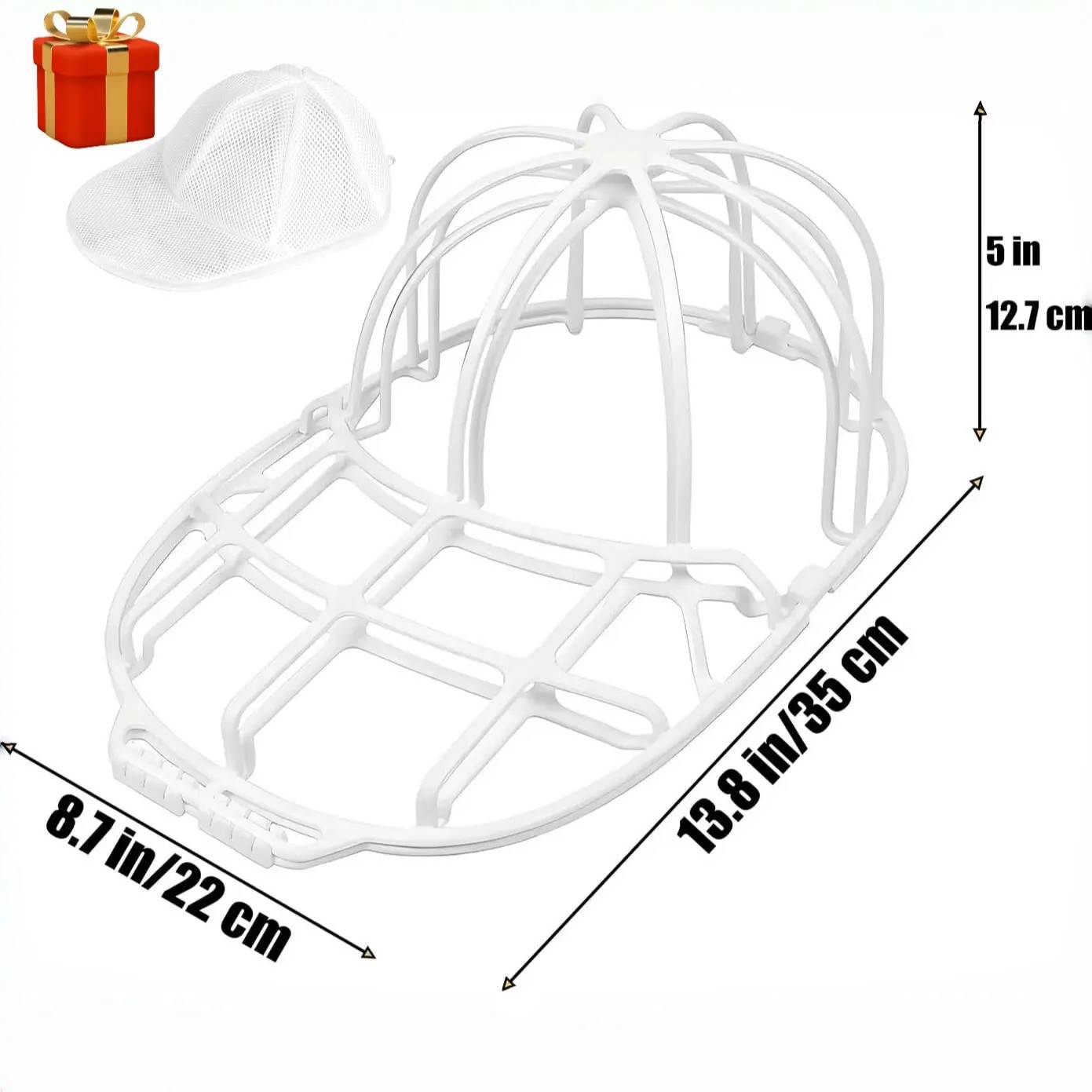 【Easy Assembly Required】PP Hat Washer Cage with Adjustable Shaper, 1 Pack (Free Gift-White Zipper Mesh Bag), Laundry Accessory for Adult Caps, Washer/Dishwasher Protection & Organizer, Home Supplies Christmas Gift Option Father's Day Gift, Back to Schoo