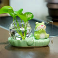 Cute Fish Pond Hydroponic Flower Pot, Ceramic Cat/Frog Shaped Decorative Item without Plants, Office Green Culture Vase, Lazy Hydroponic Planters Set, Planting Container, Desktop Healing Gift