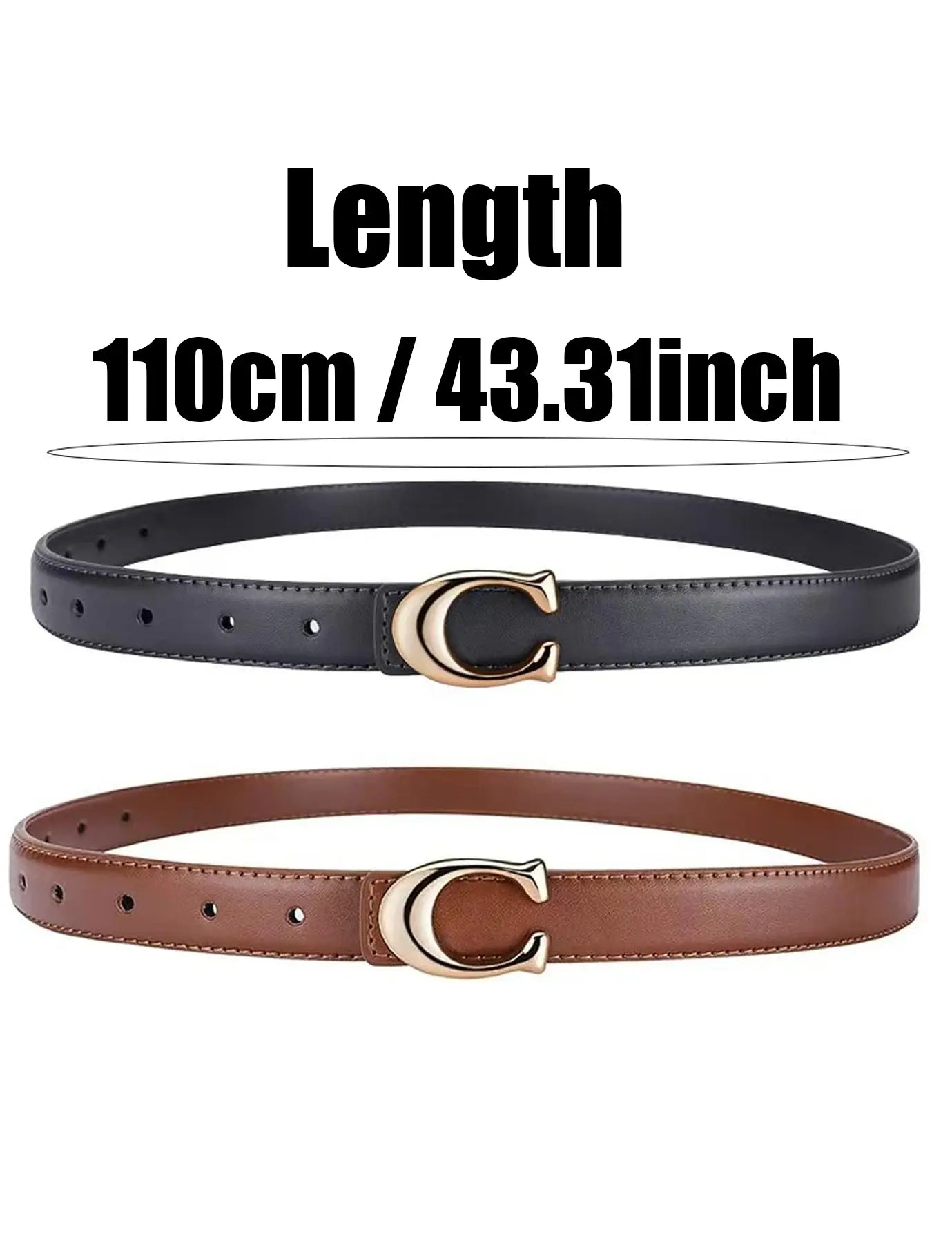 2pcs Women's New Fashion Belt, C-Shaped Alloy Buckle Design, Belt With Buckle, Casual Thin Waistband, Skinny Belts, Casual Trendy Waistband, Suitable for Jeans, Suits, Dresses, Versatile Fashion Belt