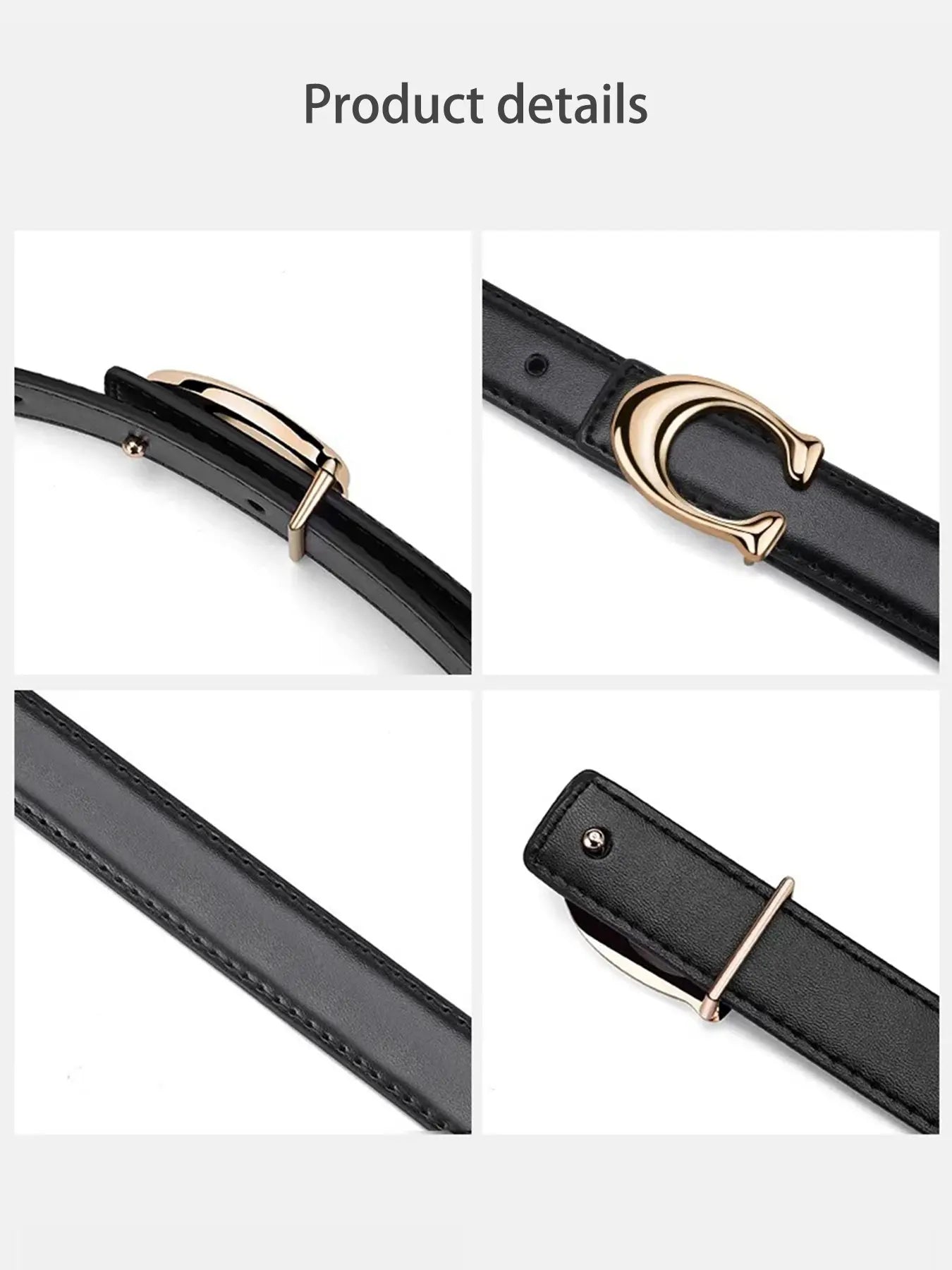 2pcs Women's New Fashion Belt, C-Shaped Alloy Buckle Design, Belt With Buckle, Casual Thin Waistband, Skinny Belts, Casual Trendy Waistband, Suitable for Jeans, Suits, Dresses, Versatile Fashion Belt