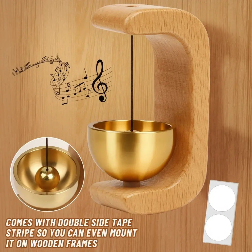 Magnetic Wind Chime Vintage Wooden Brass Bell Comes with Double Side Tape for Door Opening Shopkeepers Bell for Porch Wooden Frames Home Decor & Gift sohochic