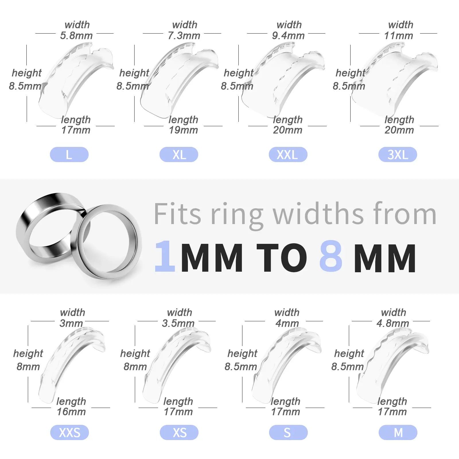 8 Sizes Invisible Ring Adjuster, Soft Silicone Ring Sizer for Loose Rings, Comfortable Ring Spacer Fits Most Women's & Men's Rings
