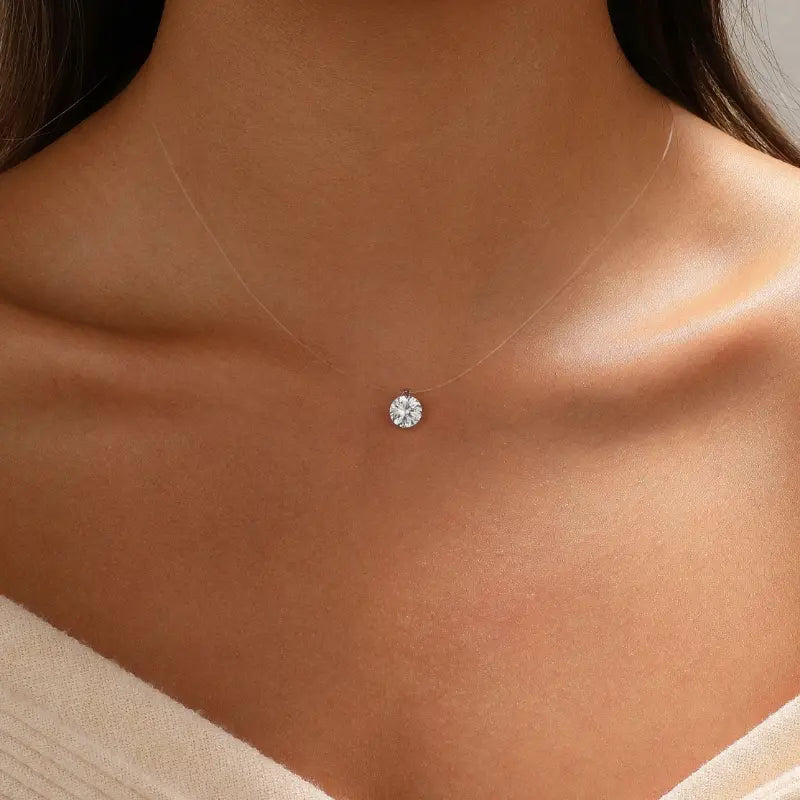 Tasiso Women's Sparkling CZ Pendant Necklace - 39cm Transparent Cord, Adjustable Minimalist Choker, Office Attire Everyday Layering Necklaces, Gifts for Women