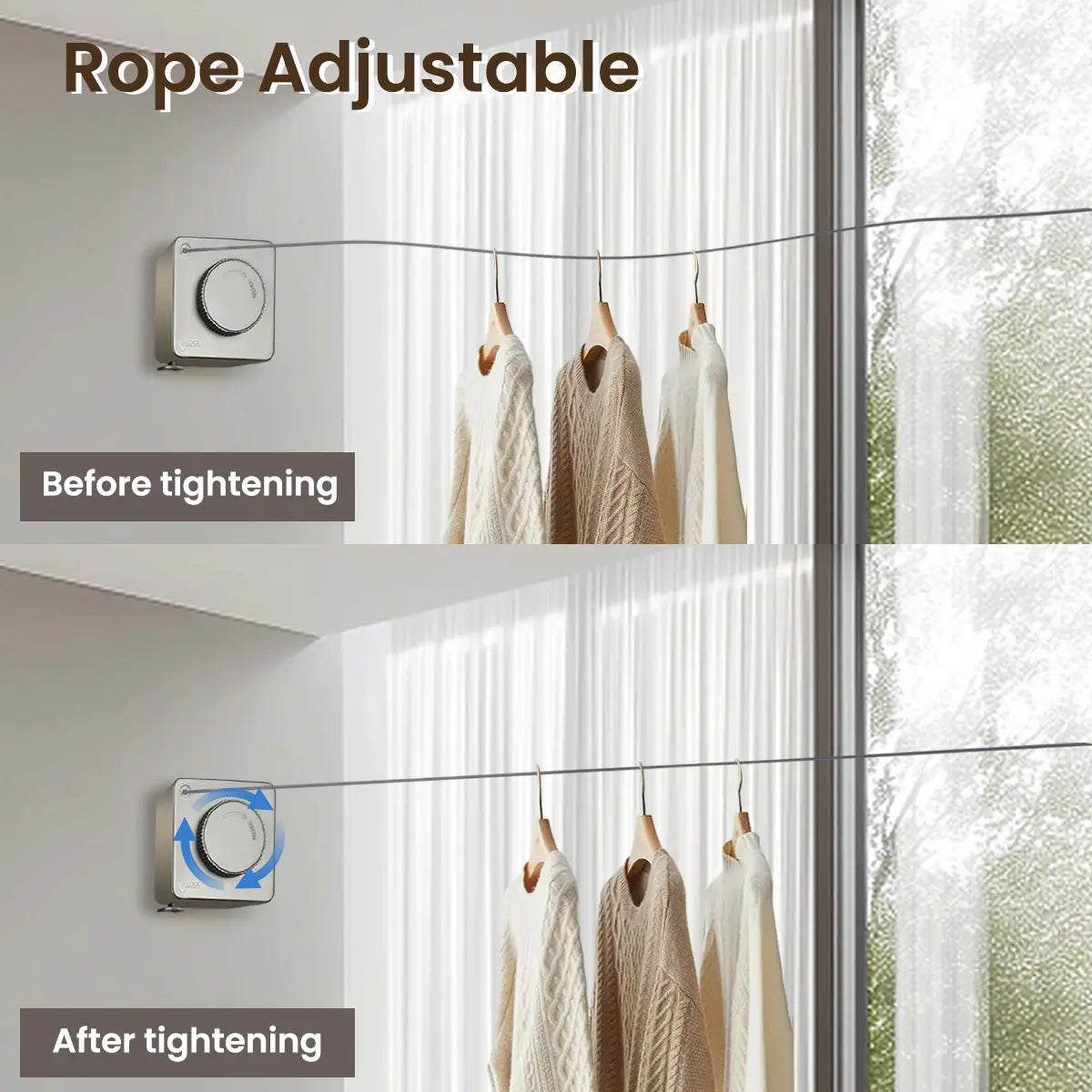 Essential Home Retractable Clothesline 188.98 Inches 5.76m Square Design Space Saving Drying Rack for Bathroom Balcony Household Use Laundry