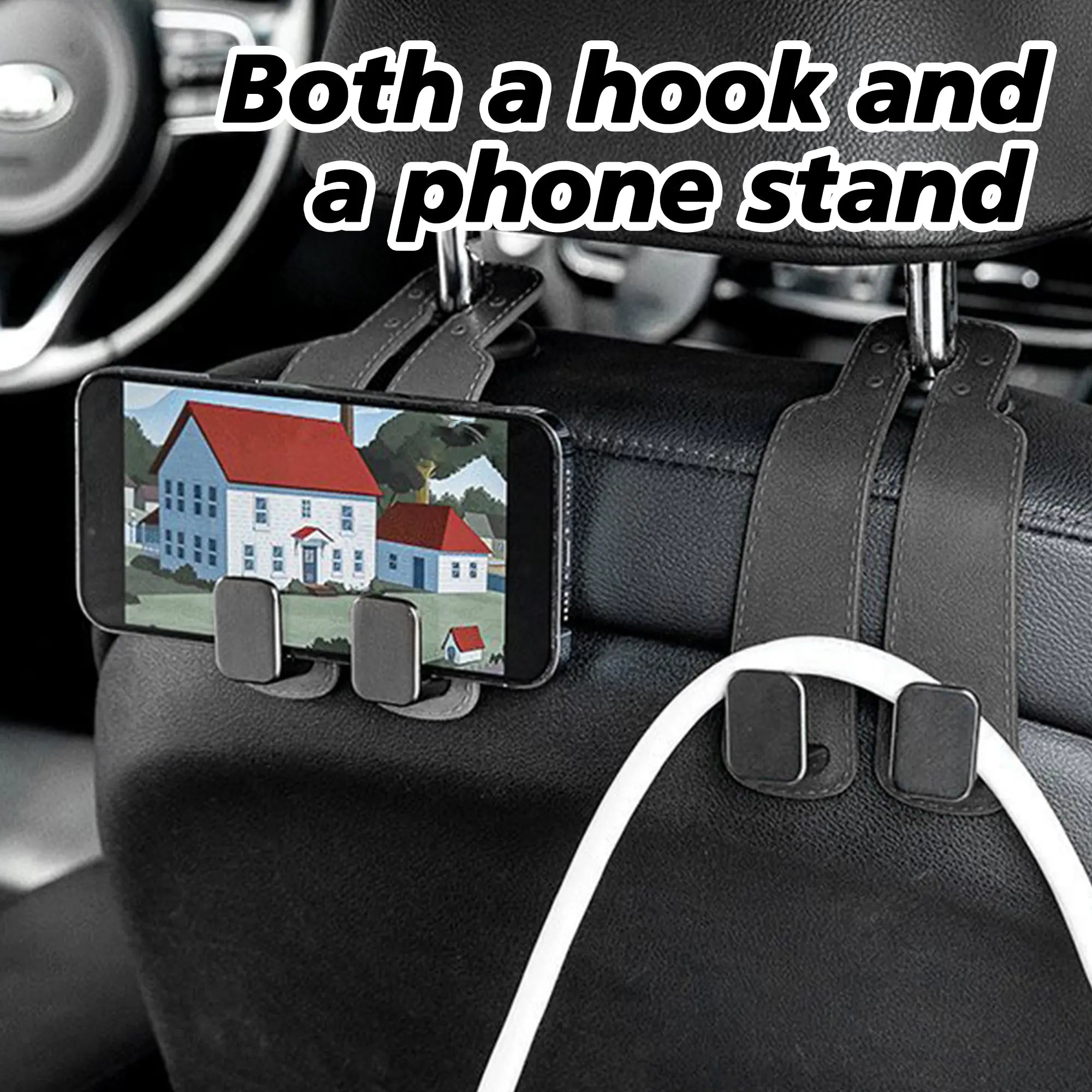 4 Counts Car Seat Headrest Hook, Improved Car Seat Back Double Hooks for Kids' Toys Hats Masks Sunglasses, Soft Gentle Faux Leather