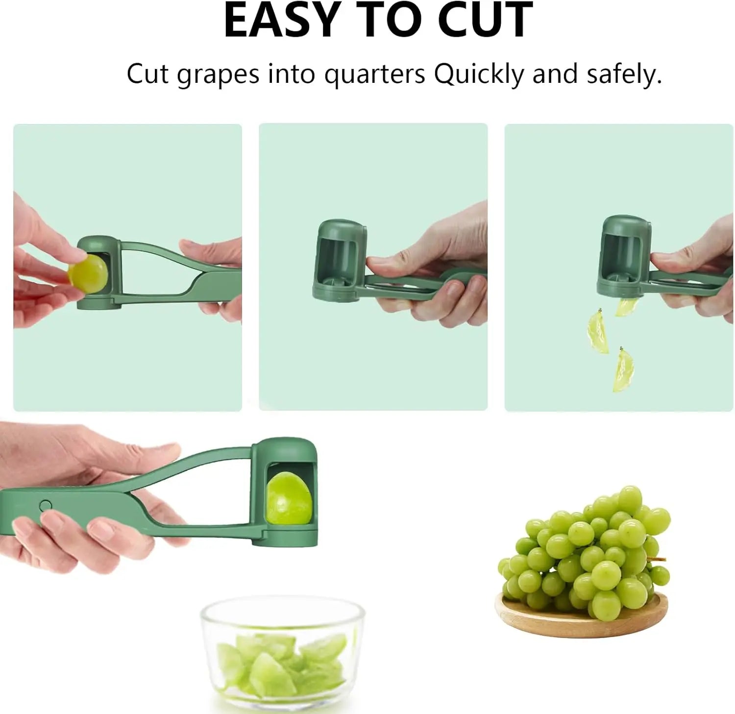SohoChic LUVAN Stainless Steel Grape Cutter - Durable ABS Fruit Tool for Toddlers 1-3, 1-Press Quarter Slicing, Automatic Spring Return, Thumb Operation, Safe for Cherry Tomato, Kids' Snacks, Outdoor Activities, Party Platters Kitchen Supply