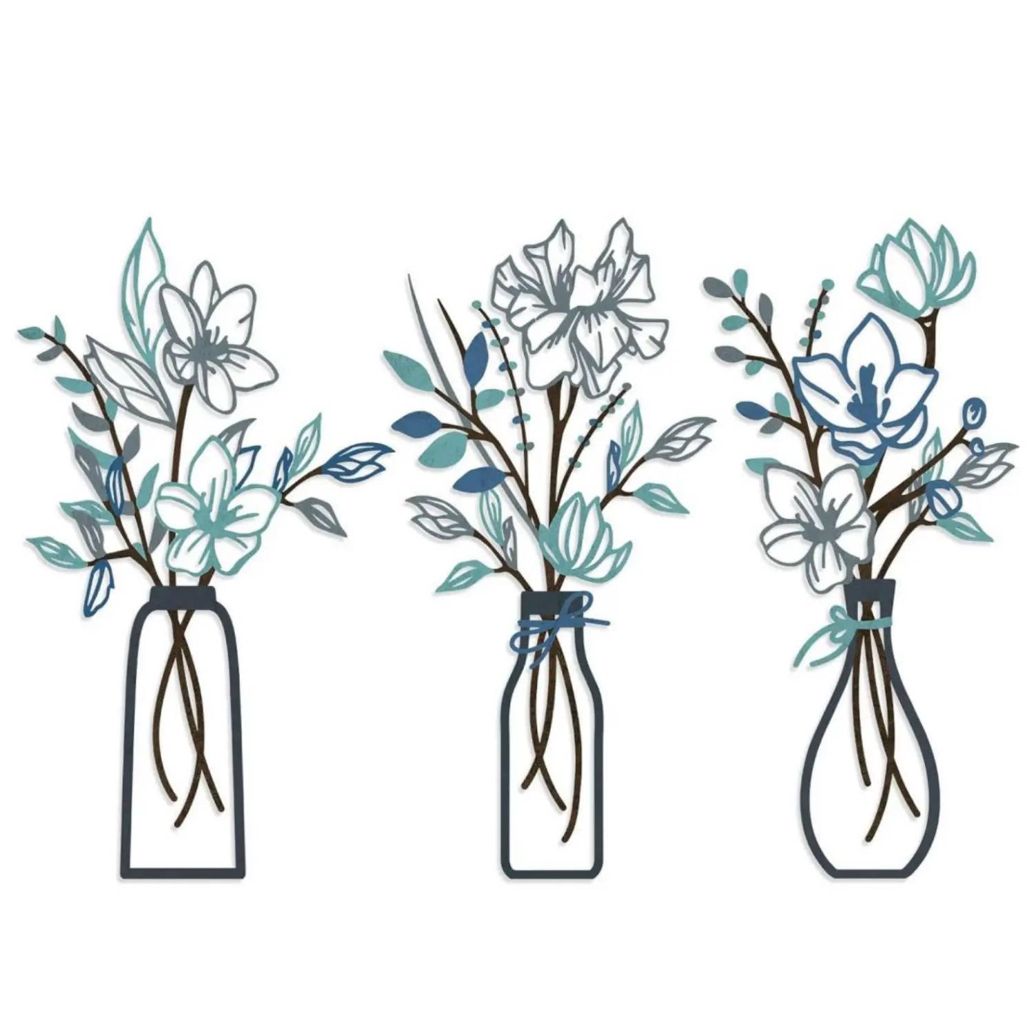 3 Pcs Multicolored Metal Flowers Wall Art - 13.8x6 in Artistic Decoration, Aesthetic Home Decor Bathroom Decor Set for Farmhouse Front Porch Housewarming Gifts