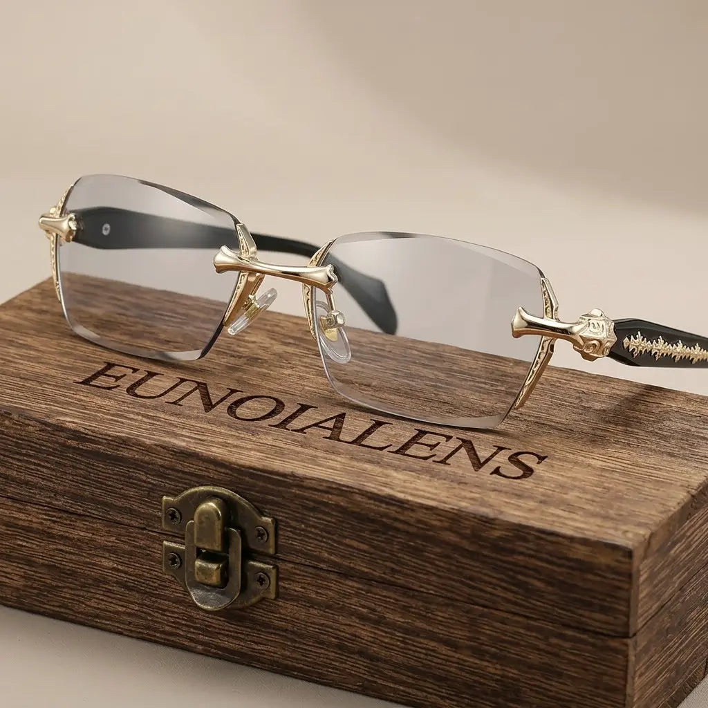 EUNOIALENS Rimless High Quality Eyewear, Frameless Glasses with Diamond-Cut Edges, Stainless Steel Fashion Temple Decor, Unisex Adults' Accessories for Daily Use, Mens Gifts.