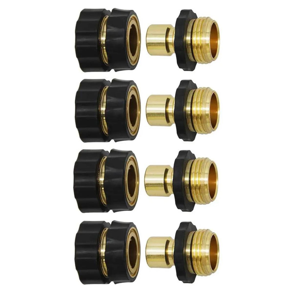 6PCS Aluminum Garden Water Connectors Set Pack, Leak-Proof Durable Fittings with Quick-Click Fit, 3/4" Size Male & Female Ends and Rubber Washers for Outdoor Watering & Irrigation