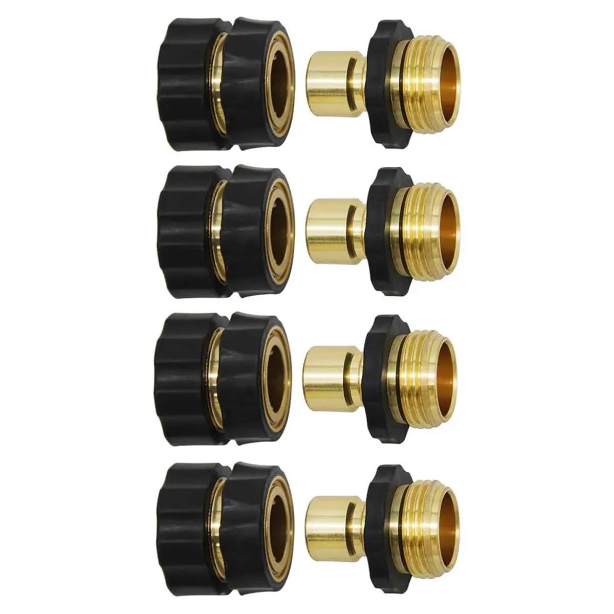 6PCS Aluminum Garden Water Connectors Set Pack, Leak-Proof Durable Fittings with Quick-Click Fit, 3/4" Size Male & Female Ends and Rubber Washers for Outdoor Watering & Irrigation