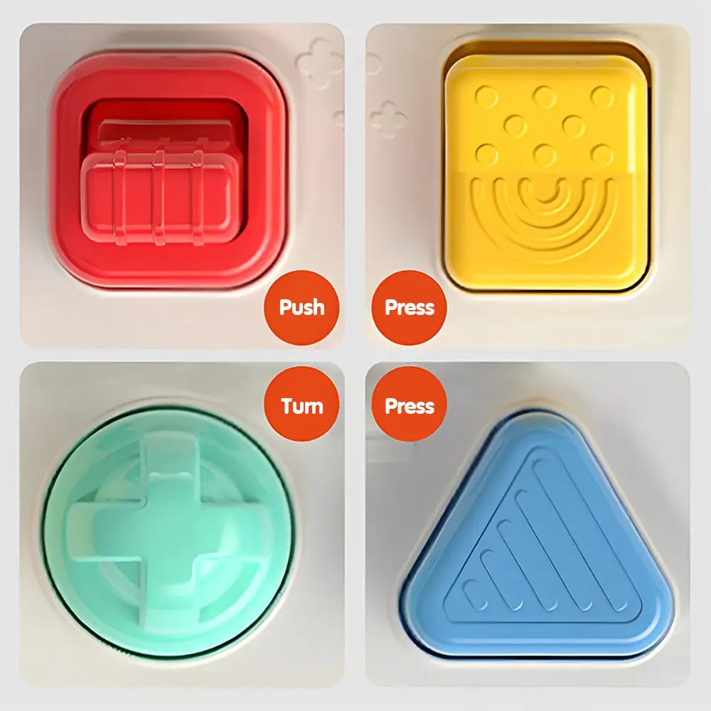 Portable Montessori Shape Sorter Baby Pop-Up Toy with Wood Accents - Unisex Animal Pals Peekaboo Surprise, Mechanical Clicks, 4 Activities, Multi-Sensory Fine Motor Practice for 9m+ Toddlers (Kids Toys)
