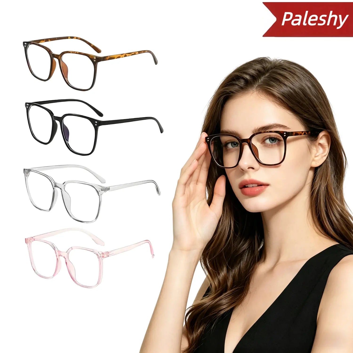 Paleshy 4-Pack Women's Blue Light Blocking Glasses - Anti- Round Face Eyewear Set, 4 Fashion Frame Colors | Internet Celebrity Style Windproof No-Makeup Essential