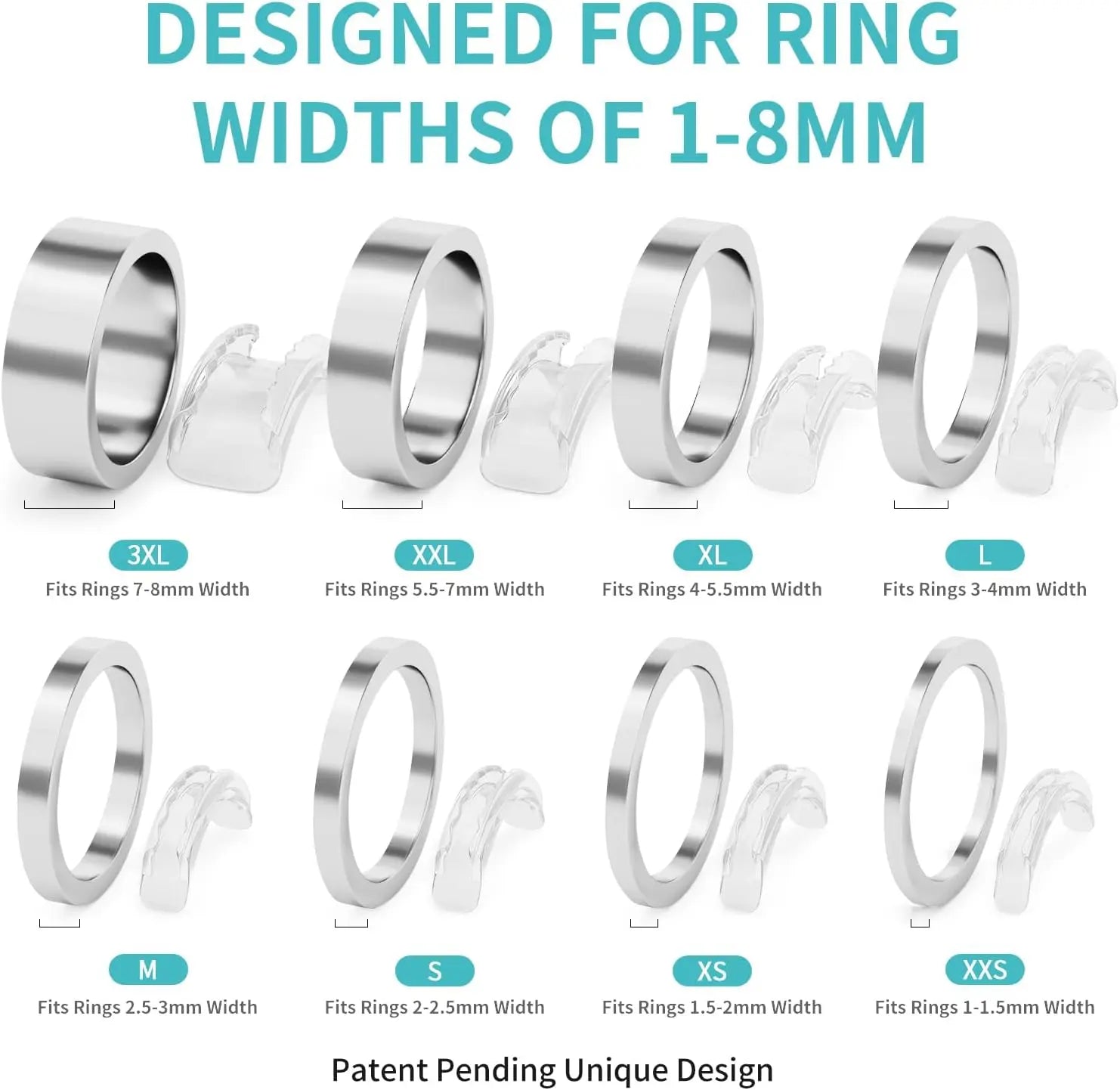 8 Sizes Invisible Ring Adjuster, Soft Silicone Ring Sizer for Loose Rings, Comfortable Ring Spacer Fits Most Women's & Men's Rings