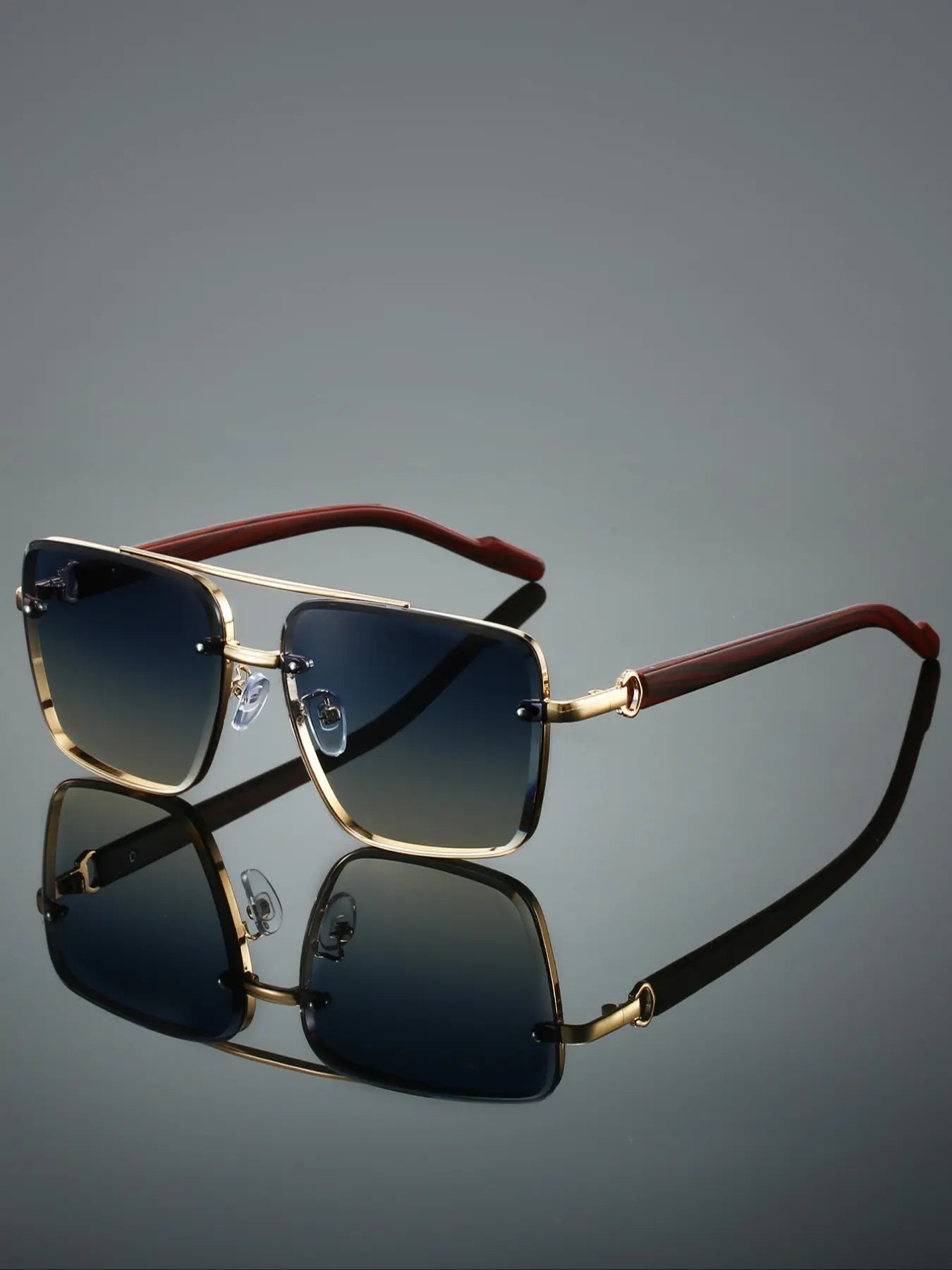Men's New Full Frame Square Glasses, Retro Dual Bridge Design, Imitation Wood Texture Temples, Metal Frame, Classic Fashion Decorative Eyewear, Trendy Vintage Eyeglasses, Square Frames Eyeglasses, Fashionable Frames Glasses, Stylish Trendy Eyewear