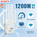 MUNBYN Wi-Fi Extender 2026 - 1200Mbps Dual Band Repeater (5GHz/2.4GHz) with 4 Antennas, Ethernet Port, Covers 10000 sq.ft, Connects 50 Devices for Home Use, Multi-Antenna Dual Band Wi-Fi Extender Repeaters