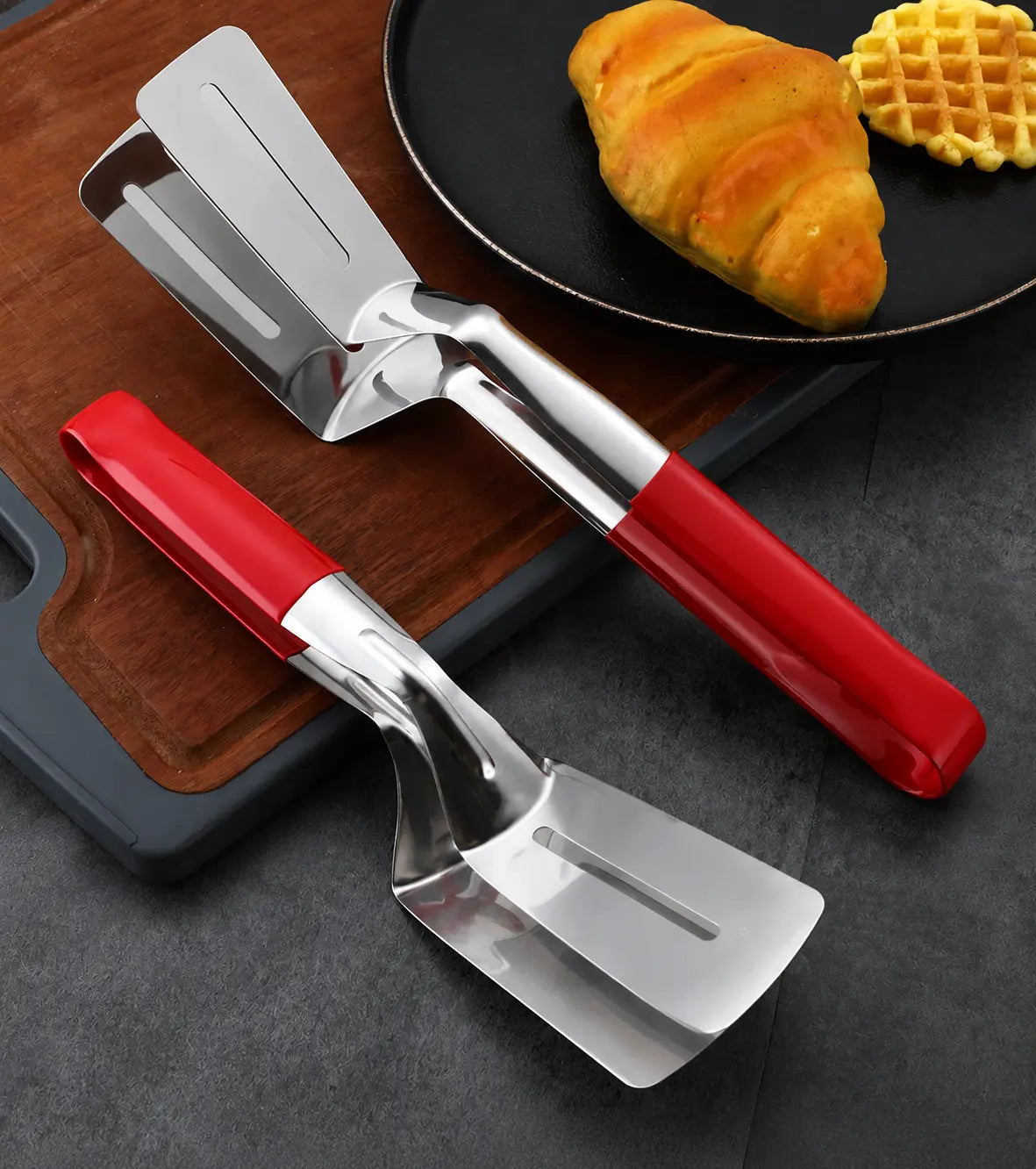 Stainless Steel Multi-Functional Steak Spatula Clamp, Kitchen Cooking Tongs for Fried Steak, Grill Use