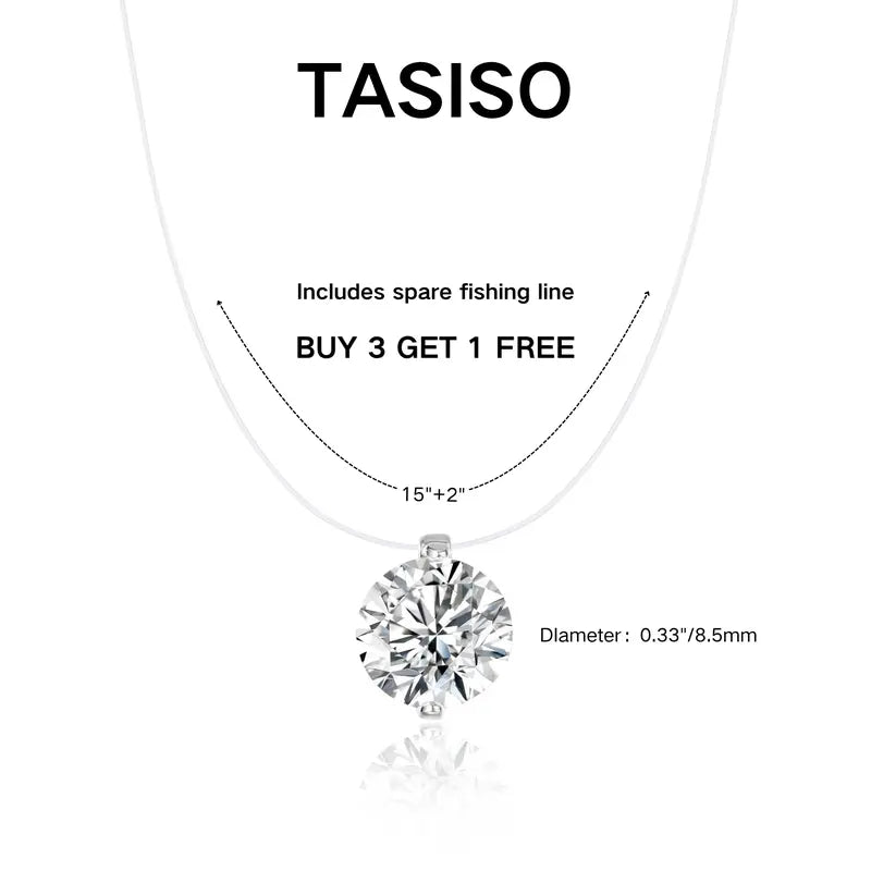 Tasiso Women's Sparkling CZ Pendant Necklace - 39cm Transparent Cord, Adjustable Minimalist Choker, Office Attire Everyday Layering Necklaces, Gifts for Women