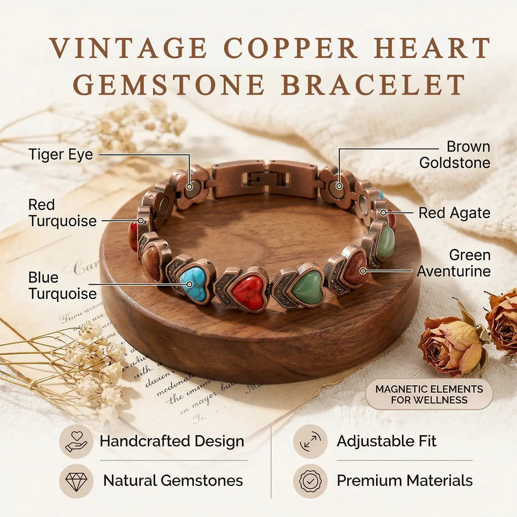 Copper Bracelet for Women, Pure Copper Magnetic Bracelets, Natural Unique Gemstone, Gifts for Women Trendy Stack Bangle Trendy Jewellery Accessories Valentine’s Day gift.