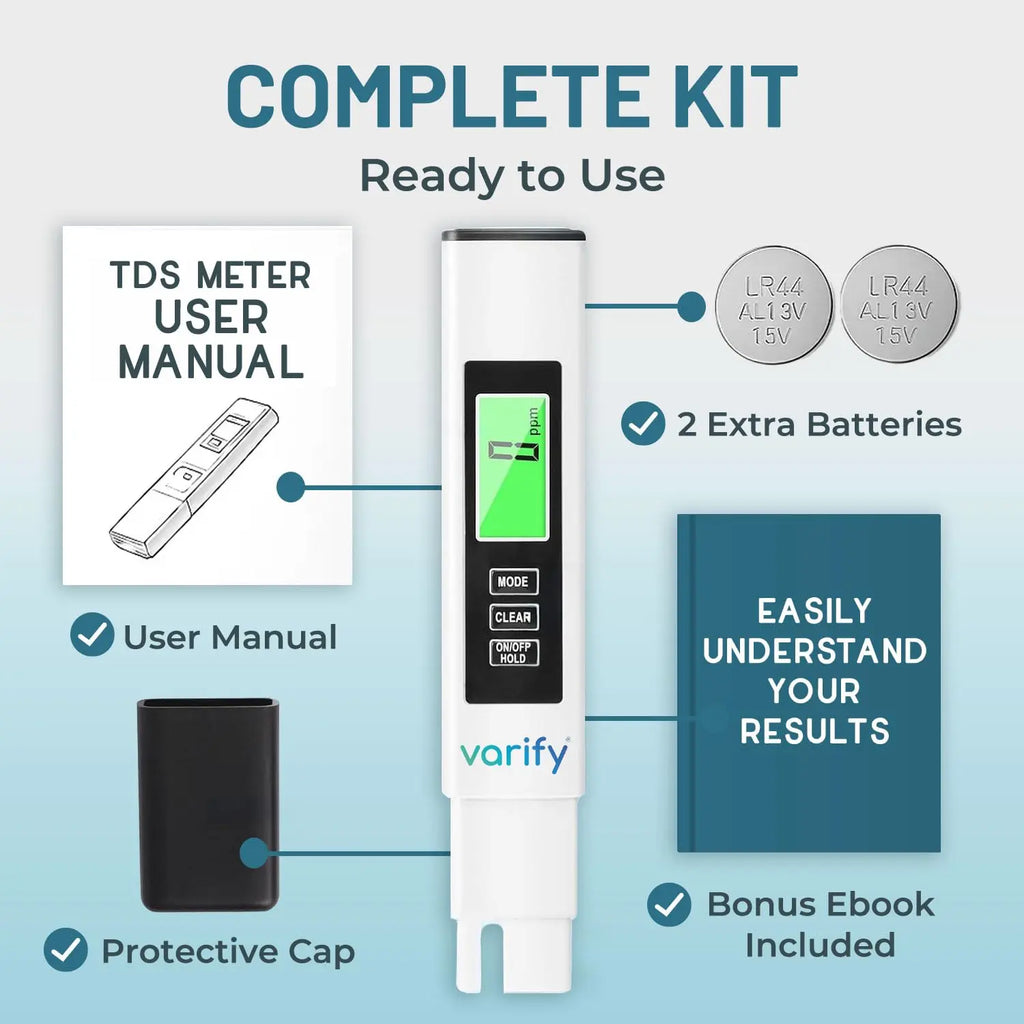 VARIFY 4-in-1 Digital Water Quality Tester - Accurate 0-9990 PPM, EC & Temp Readings, Compact, Battery-Powered, Portable for Home, Office, RO Systems, Swimming Pools (Halloween Sales)