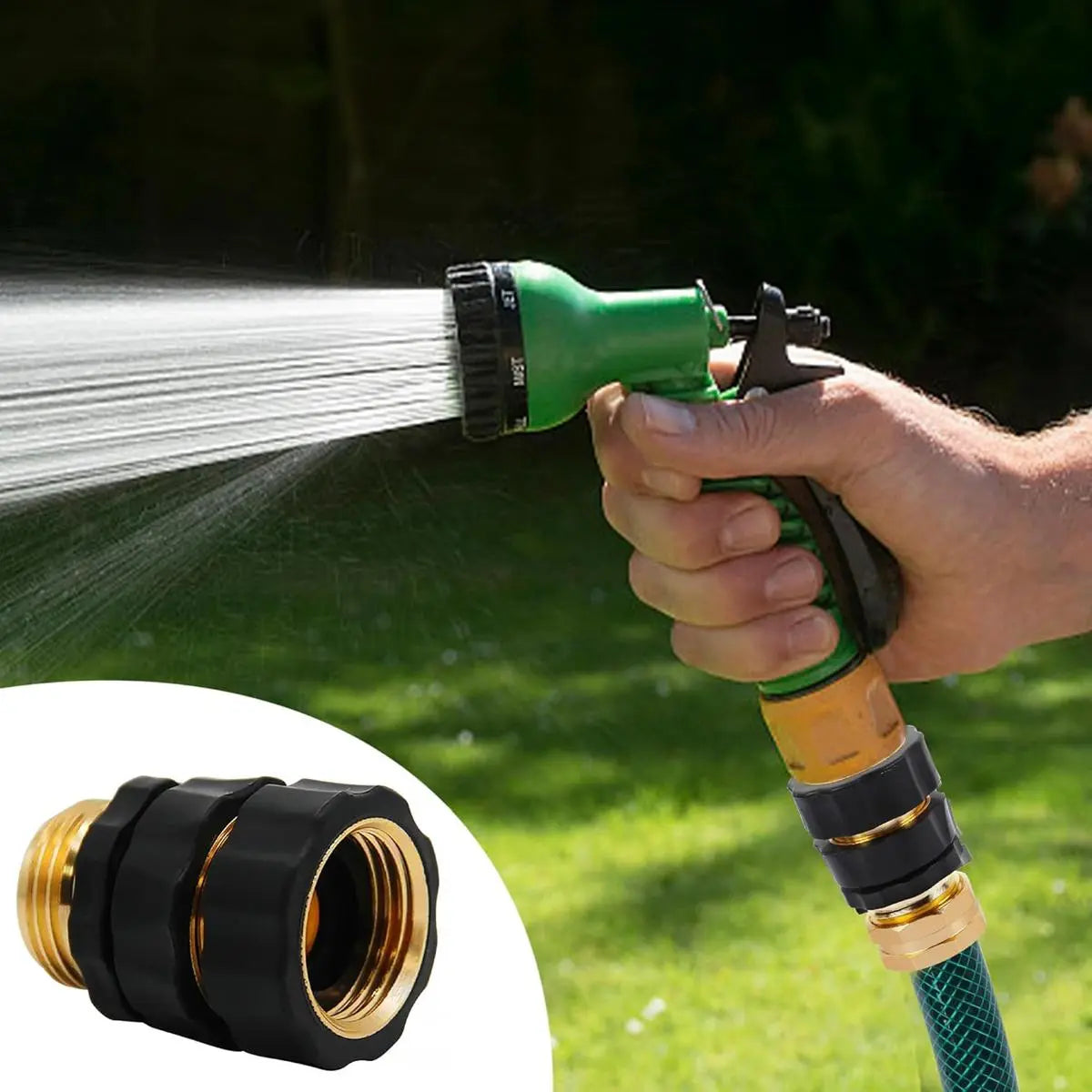 6PCS Aluminum Garden Water Connectors Set Pack, Leak-Proof Durable Fittings with Quick-Click Fit, 3/4" Size Male & Female Ends and Rubber Washers for Outdoor Watering & Irrigation