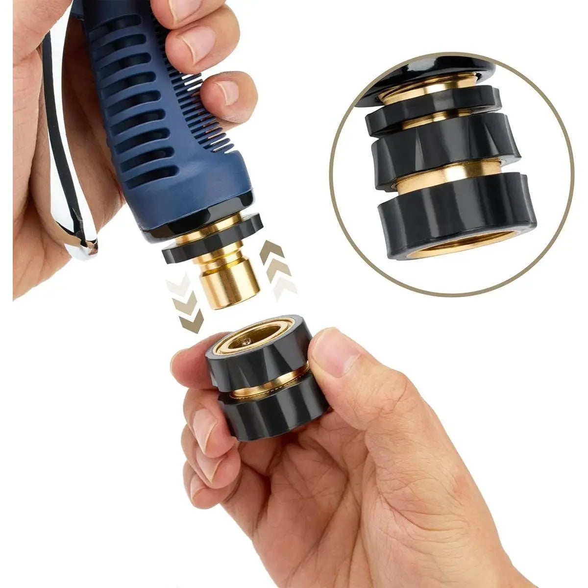 6PCS Aluminum Garden Water Connectors Set Pack, Leak-Proof Durable Fittings with Quick-Click Fit, 3/4" Size Male & Female Ends and Rubber Washers for Outdoor Watering & Irrigation