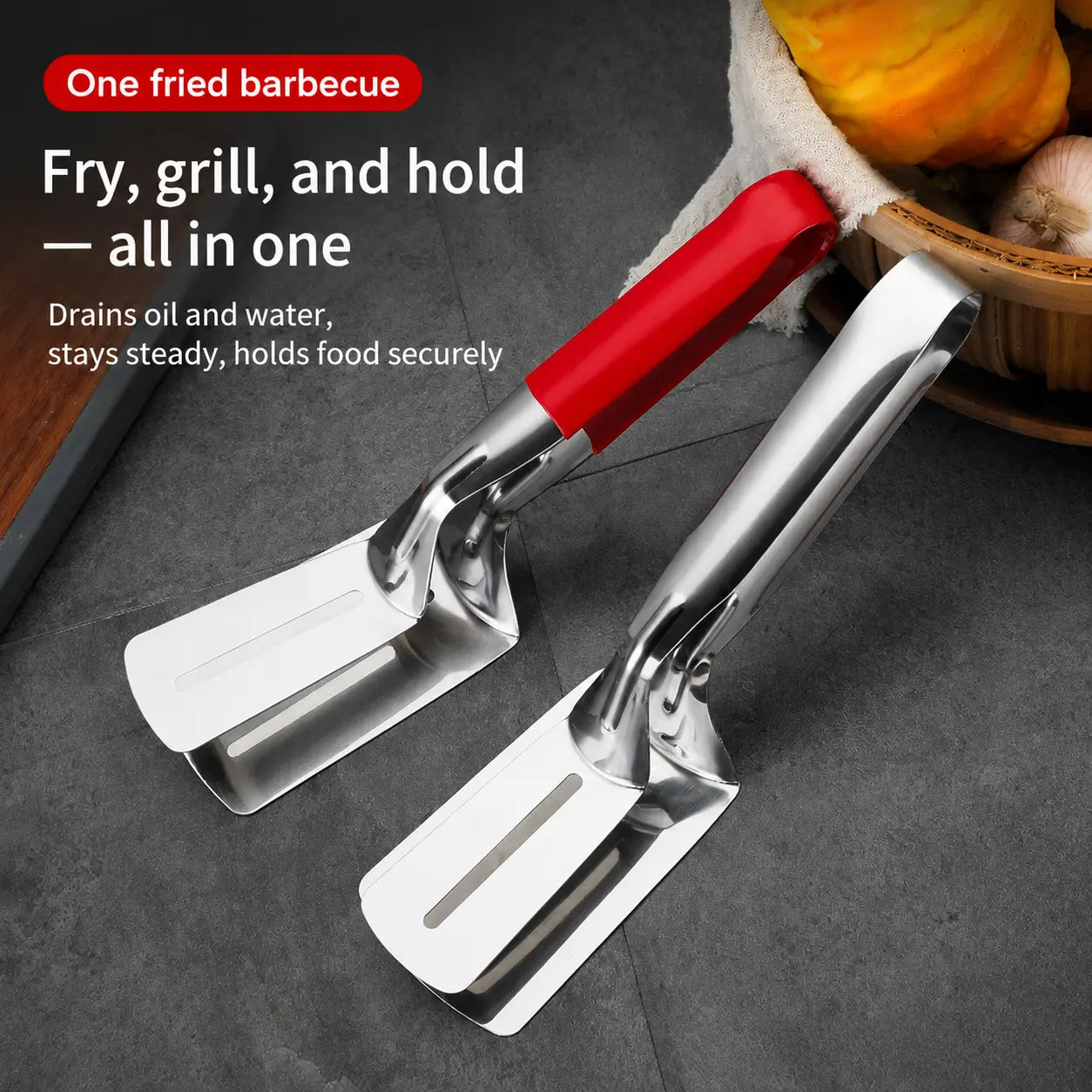 Stainless Steel Multi-Functional Steak Spatula Clamp, Kitchen Cooking Tongs for Fried Steak, Grill Use