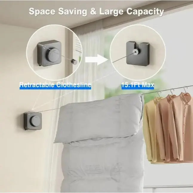 Essential Home Retractable Clothesline 188.98 Inches 5.76m Square Design Space Saving Drying Rack for Bathroom Balcony Household Use Laundry