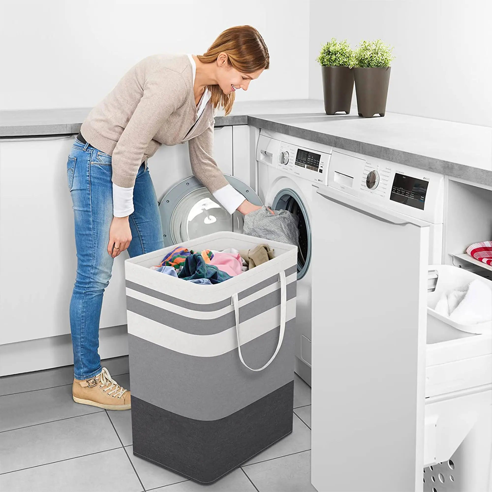 75L Freestanding Waterproof Portable Laundry Hamper - Collapsible Clothes Basket (1-Pack/2-Pack/3-Pack) with Handle Carry Ease, Multi-Function Durable Home Storage Solution for Laundry Room Organization, Clothes Baskets, Carry Handle