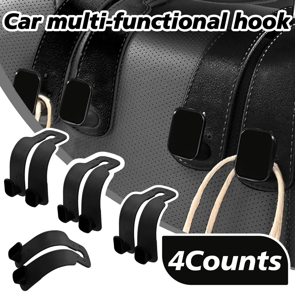 4 Counts Car Seat Headrest Hook, Improved Car Seat Back Double Hooks for Kids' Toys Hats Masks Sunglasses, Soft Gentle Faux Leather