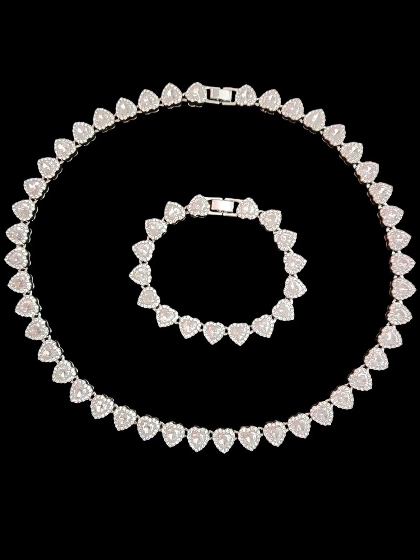 2Pieces/Set 10mm Love Heart Shape Chain Necklace and Bracelet Men or Women Hip Hop Iced Out Bling Bling Chain Necklace and Bracelet Fashion Set Jewelry Valentines Gift