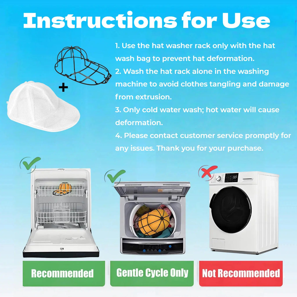 【Easy Assembly Required】PP Hat Washer Cage with Adjustable Shaper, 1 Pack (Free Gift-White Zipper Mesh Bag), Laundry Accessory for Adult Caps, Washer/Dishwasher Protection & Organizer, Home Supplies Christmas Gift Option Father's Day Gift, Back to School