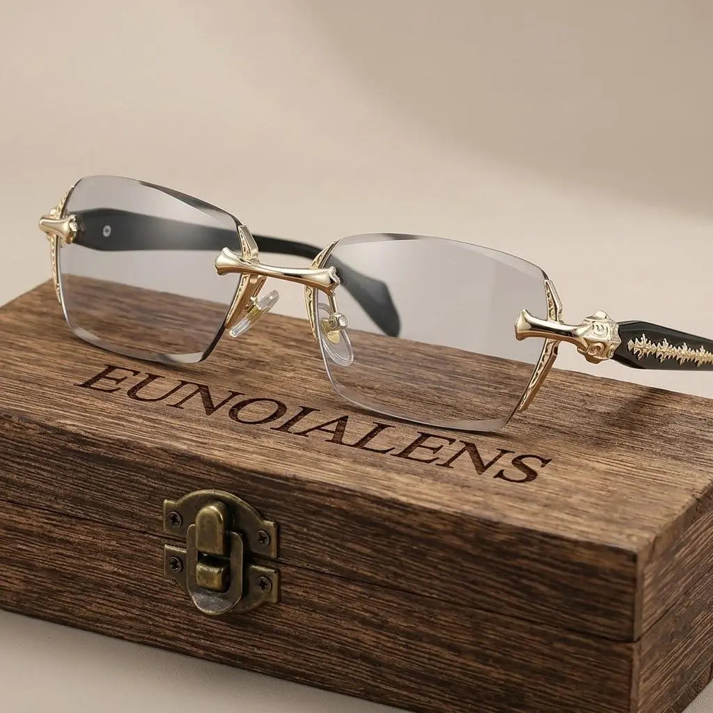 EUNOIALENS Rimless High Quality Eyewear, Frameless Glasses with Diamond-Cut Edges, Stainless Steel Fashion Temple Decor, Unisex Adults' Accessories for Daily Use, Mens Gifts.