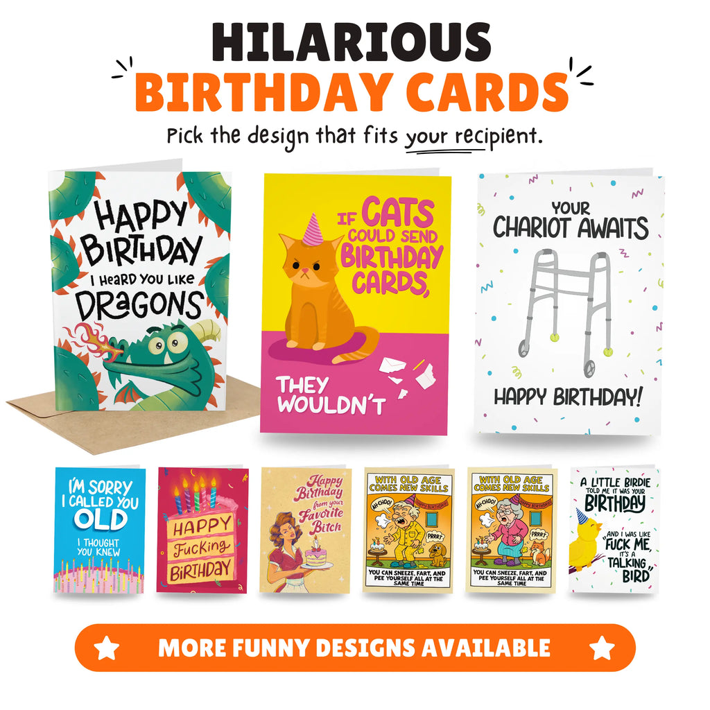 Hilarious Birthday Cards - Birthday Cards for Friends - 5x7 Inch Individual Greeting Card with Kraft Envelope