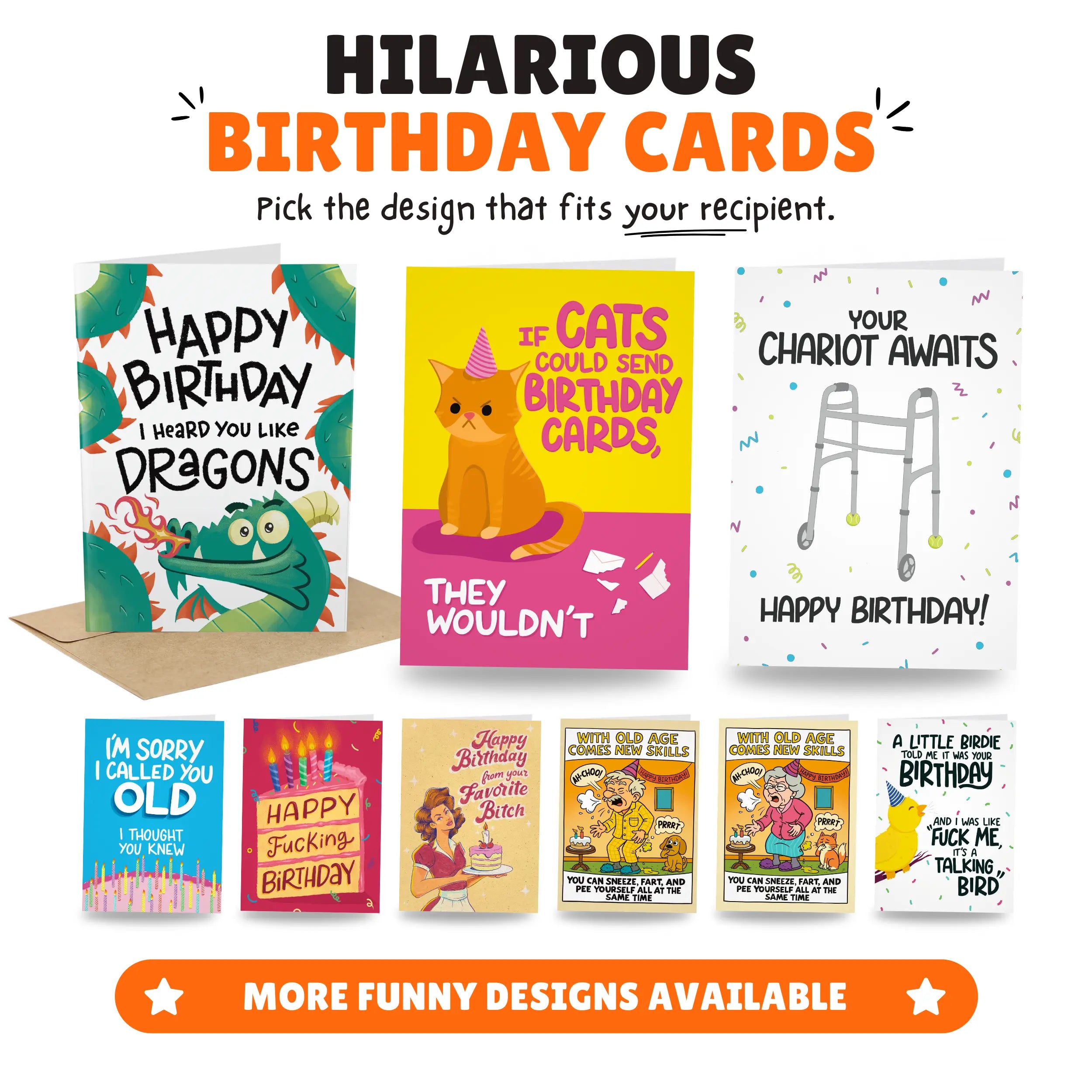 Hilarious Birthday Cards - Birthday Cards for Friends - 5x7 Inch Individual Greeting Card with Kraft Envelope