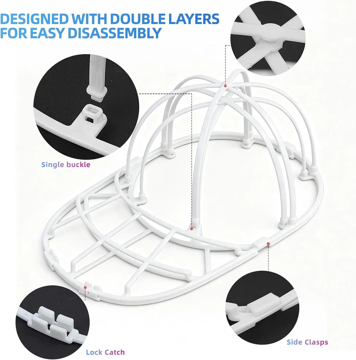 【Easy Assembly Required】PP Hat Washer Cage with Adjustable Shaper, 1 Pack (Free Gift-White Zipper Mesh Bag), Laundry Accessory for Adult Caps, Washer/Dishwasher Protection & Organizer, Home Supplies Christmas Gift Option Father's Day Gift, Back to School
