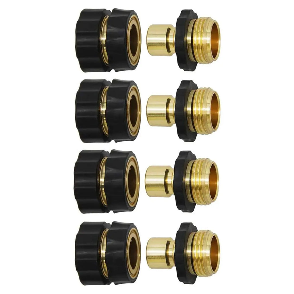 6PCS Aluminum Garden Water Connectors Set Pack, Leak-Proof Durable Fittings with Quick-Click Fit, 3/4" Size Male & Female Ends and Rubber Washers for Outdoor Watering & Irrigation