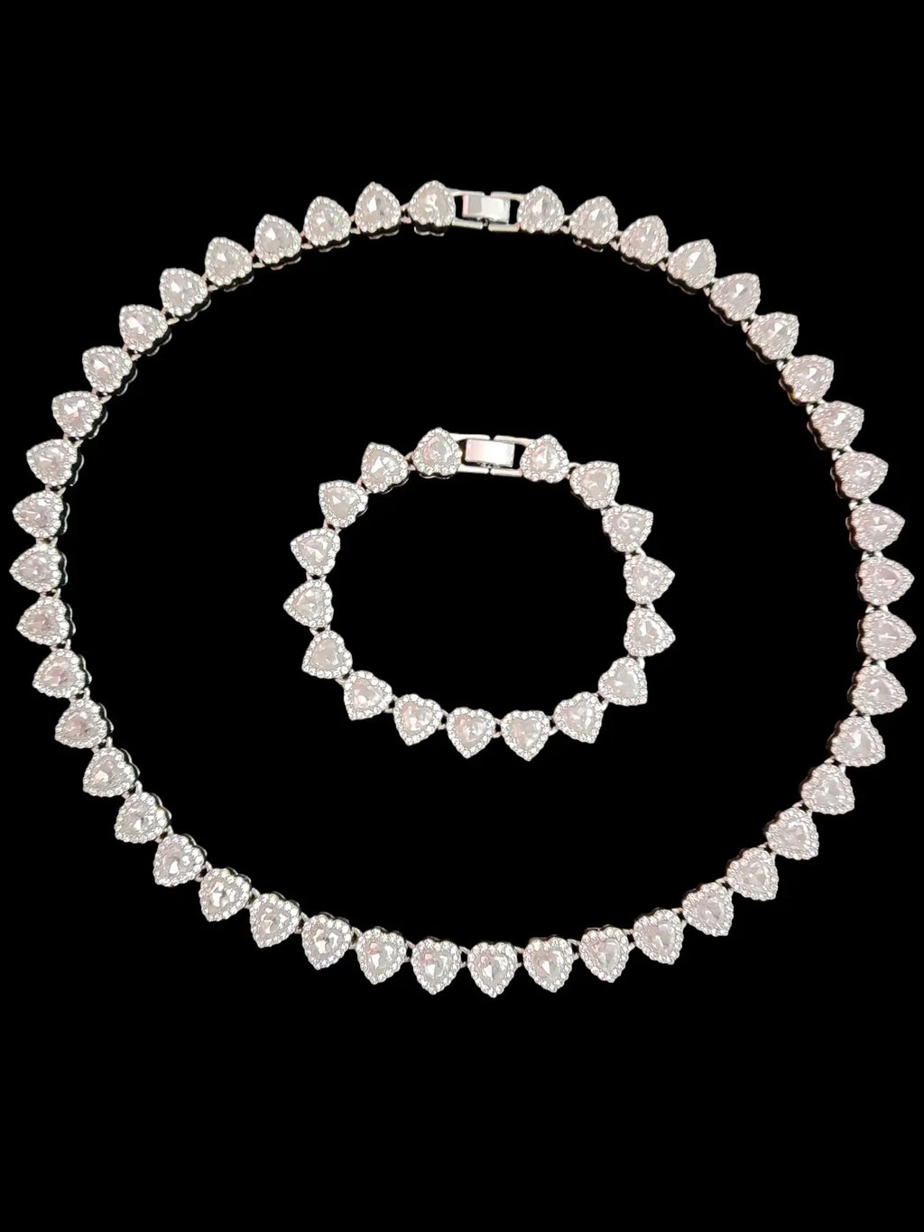 2Pieces/Set 10mm Love Heart Shape Chain Necklace and Bracelet Men or Women Hip Hop Iced Out Bling Bling Chain Necklace and Bracelet Fashion Set Jewelry Valentines Gift