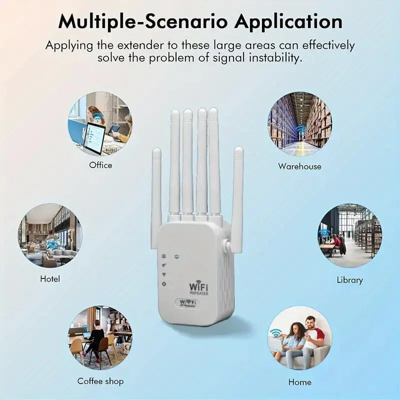 MUNBYN Wi-Fi Extender 2026 - 1200Mbps Dual Band Repeater (5GHz/2.4GHz) with 4 Antennas, Ethernet Port, Covers 10000 sq.ft, Connects 50 Devices for Home Use, Multi-Antenna Dual Band Wi-Fi Extender Repeaters